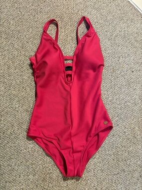 JLO Jennifer Lopez Ribbed One Piece Swimsuit  Cutout Front Size 9